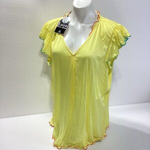 Love Ever After Shirt Women's Yellow Ruffle Sleeve Blouse 2X NWT